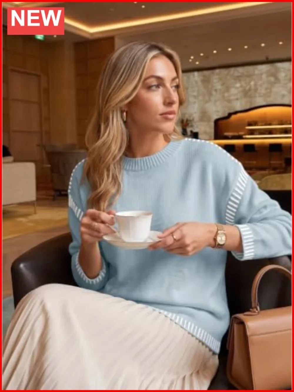 Oversized Crewneck Long Sleeve Cable Knit Pullover Sweater